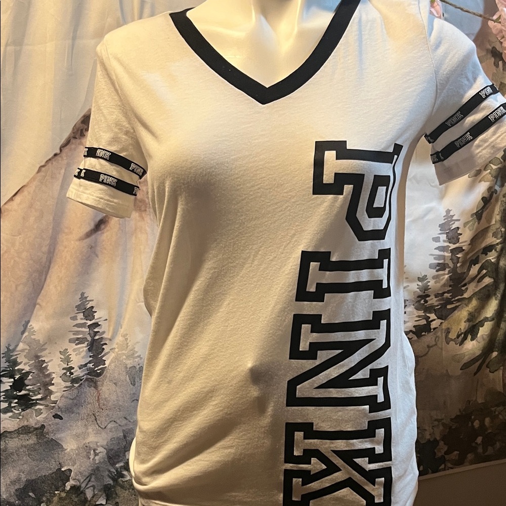 PINK Victoria's Secret White Top with Black Accents